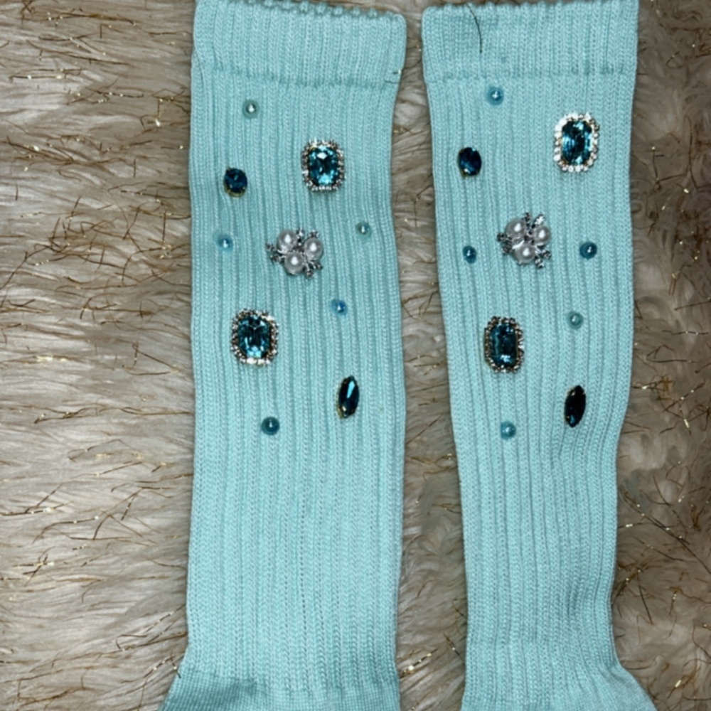 Tiffany Blue Bling Gemstone Slouch Socks